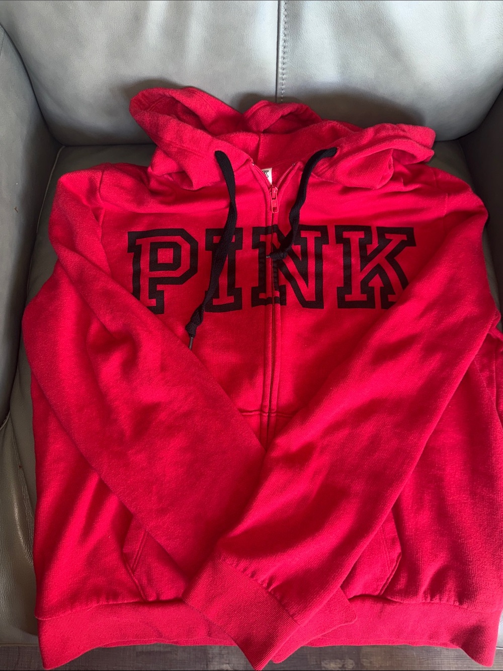 PINK Victoria's Secret Red  Zip Hoodie with Black Logo